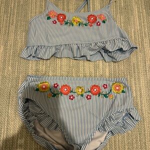 Boden Striped Floral Embroidered Bikini Set